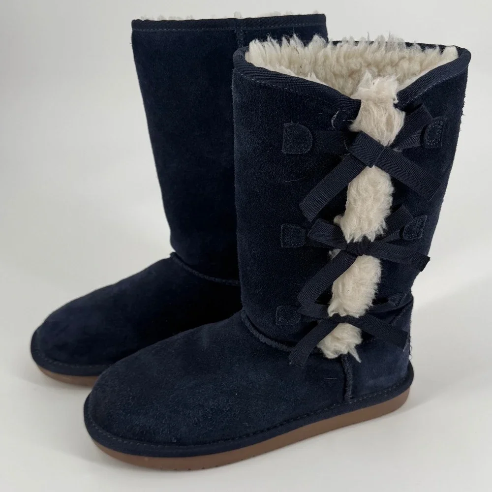 Koolaburra by UGG Victoria Navy Blue Suede Bow Boots Kids Size 4